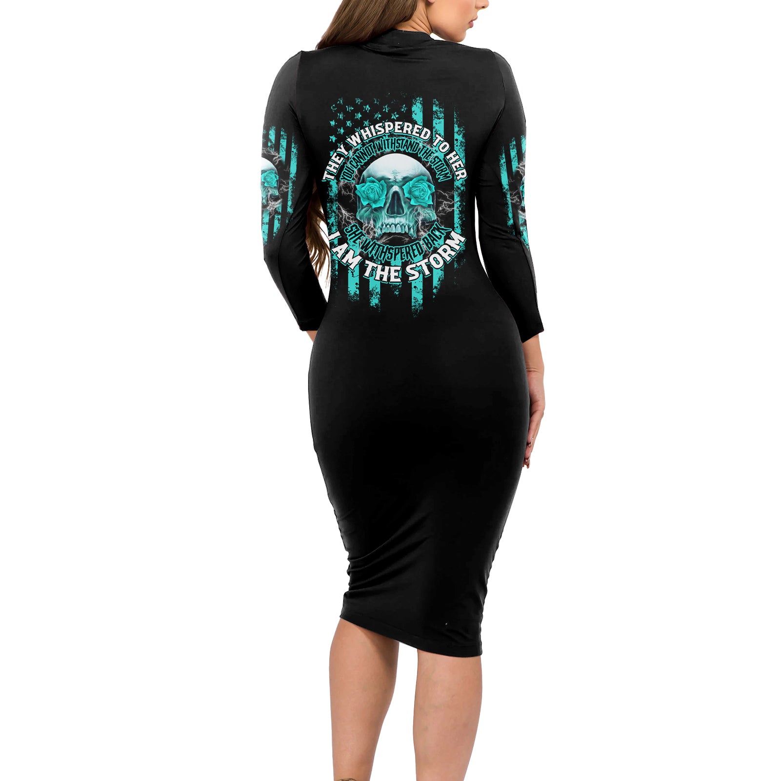 I Am The Storm Skul Long Sleeve Bodycon Dress - Wonder Print Shop