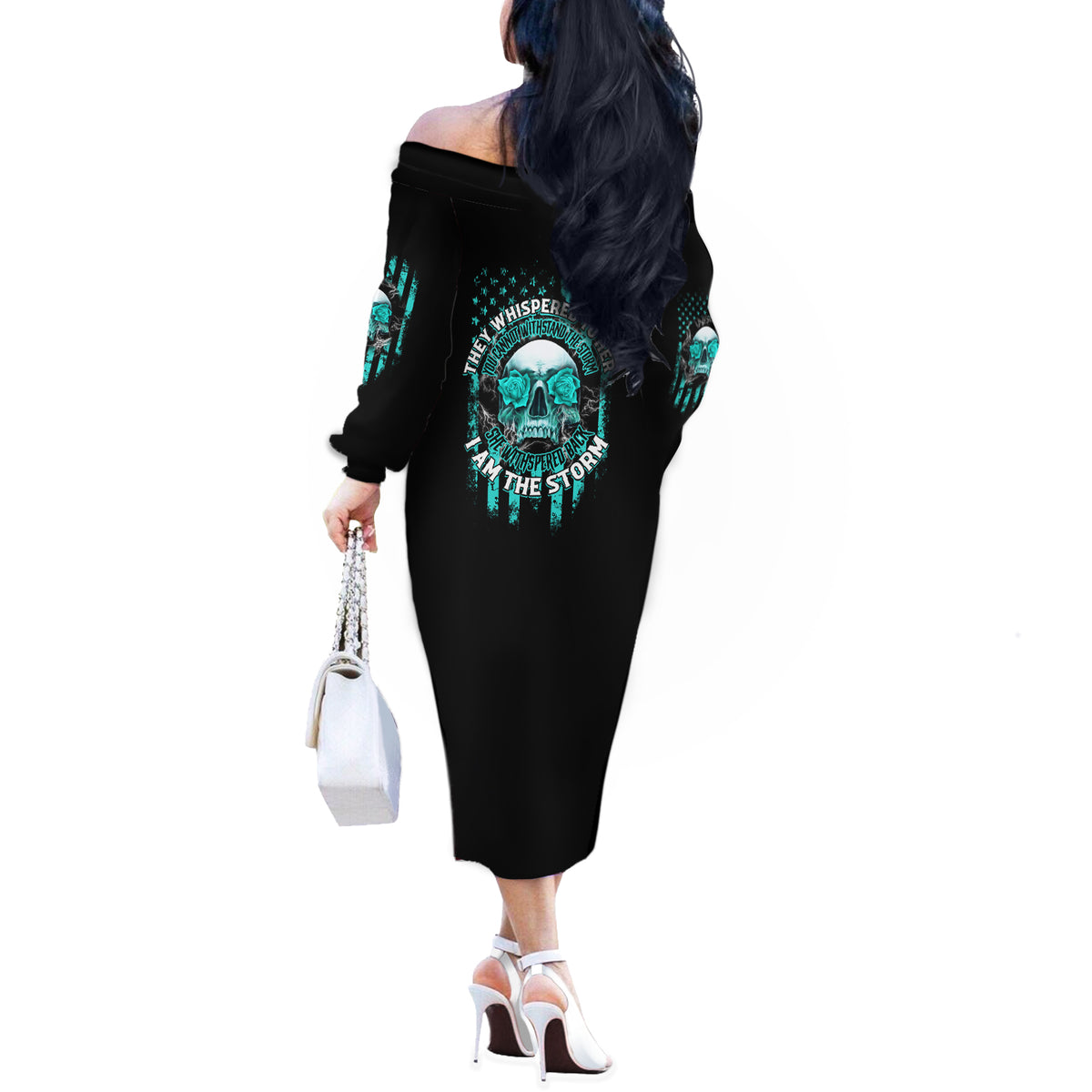 I Am The Storm Skul Off The Shoulder Long Sleeve Dress - Wonder Print Shop