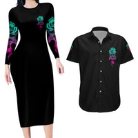I Can Buy Myself Flowers Smoke Rose Skull Couples Matching Long Sleeve Bodycon Dress and Hawaiian Shirt - Wonder Print Shop