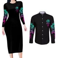 I Can Buy Myself Flowers Smoke Rose Skull Couples Matching Long Sleeve Bodycon Dress and Long Sleeve Button Shirt - Wonder Print Shop