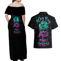 I Can Buy Myself Flowers Smoke Rose Skull Couples Matching Off Shoulder Maxi Dress and Hawaiian Shirt - Wonder Print Shop
