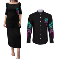 I Can Buy Myself Flowers Smoke Rose Skull Couples Matching Puletasi Dress and Long Sleeve Button Shirt - Wonder Print Shop