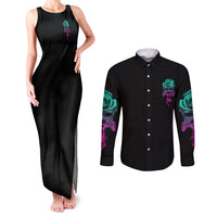 I Can Buy Myself Flowers Smoke Rose Skull Couples Matching Tank Maxi Dress and Long Sleeve Button Shirt - Wonder Print Shop