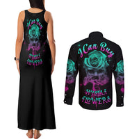I Can Buy Myself Flowers Smoke Rose Skull Couples Matching Tank Maxi Dress and Long Sleeve Button Shirt - Wonder Print Shop