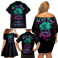 I Can Buy Myself Flowers Smoke Rose Skull Family Matching Off Shoulder Short Dress and Hawaiian Shirt - Wonder Print Shop