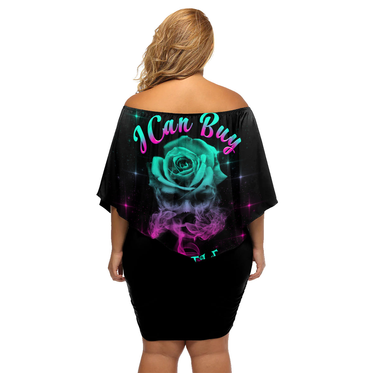 I Can Buy Myself Flowers Smoke Rose Skull Family Matching Off Shoulder Short Dress and Hawaiian Shirt - Wonder Print Shop
