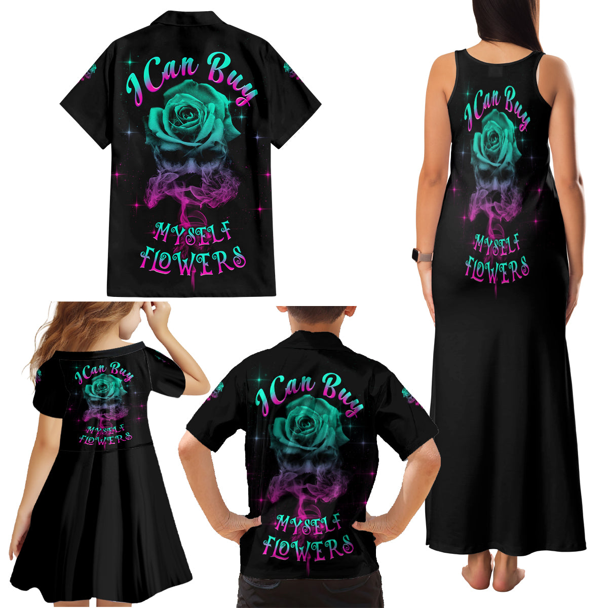 I Can Buy Myself Flowers Smoke Rose Skull Family Matching Tank Maxi Dress and Hawaiian Shirt - Wonder Print Shop