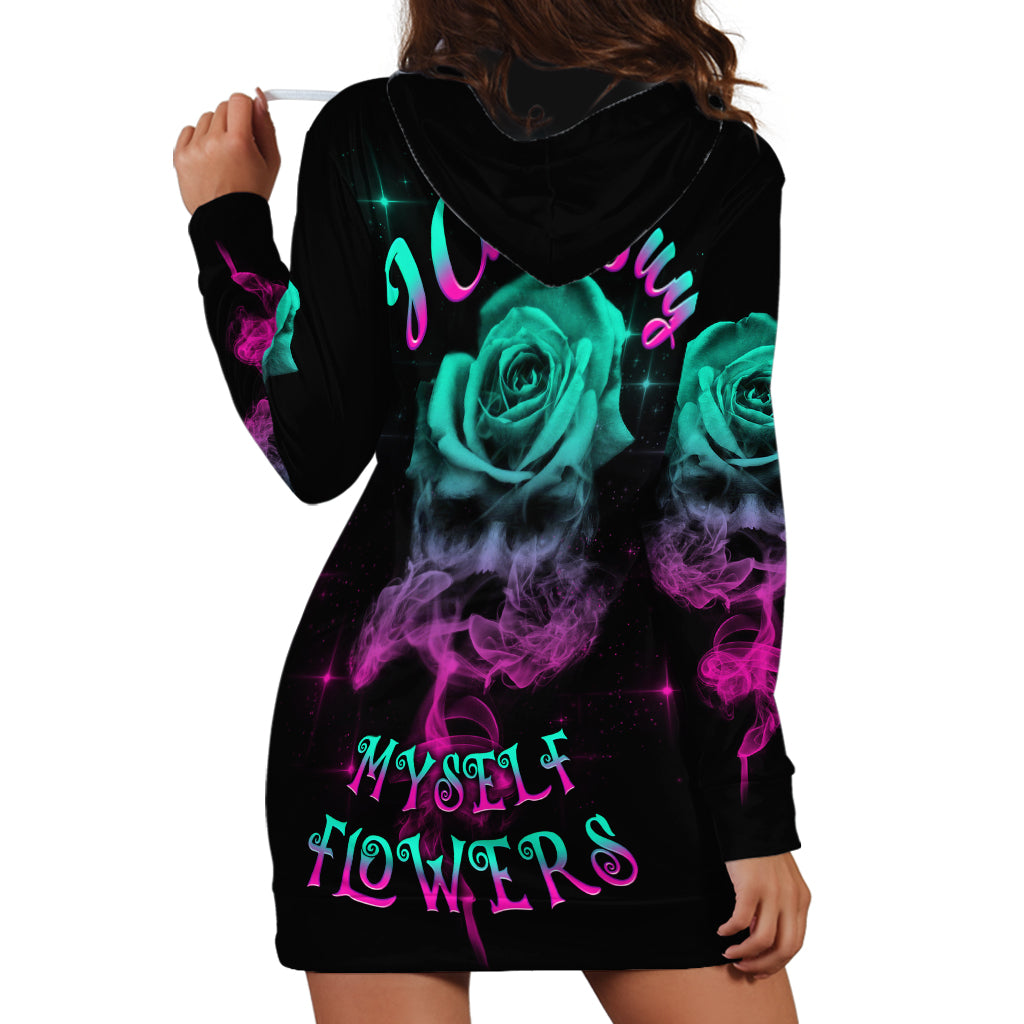 I Can Buy Myself Flowers Smoke Rose Skull Hoodie Dress - Wonder Print Shop