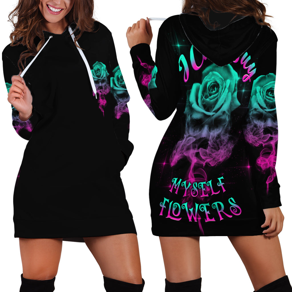 I Can Buy Myself Flowers Smoke Rose Skull Hoodie Dress - Wonder Print Shop