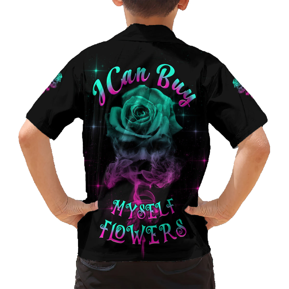 I Can Buy Myself Flowers Smoke Rose Skull Kid Hawaiian Shirt - Wonder Print Shop