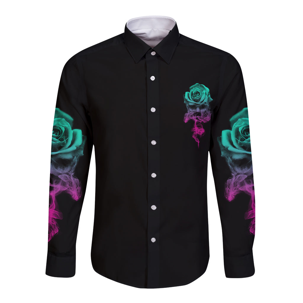 I Can Buy Myself Flowers Smoke Rose Skull Long Sleeve Button Shirt - Wonder Print Shop