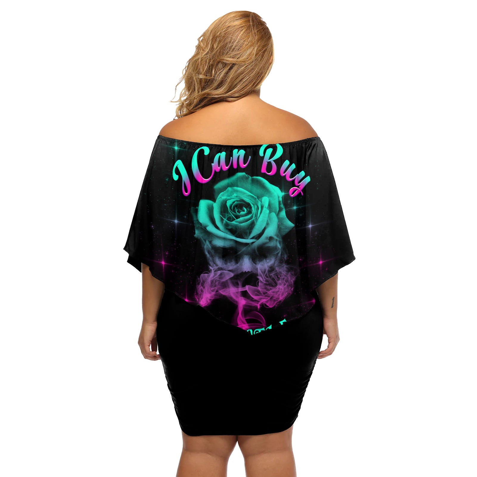 I Can Buy Myself Flowers Smoke Rose Skull Off Shoulder Short Dress - Wonder Print Shop