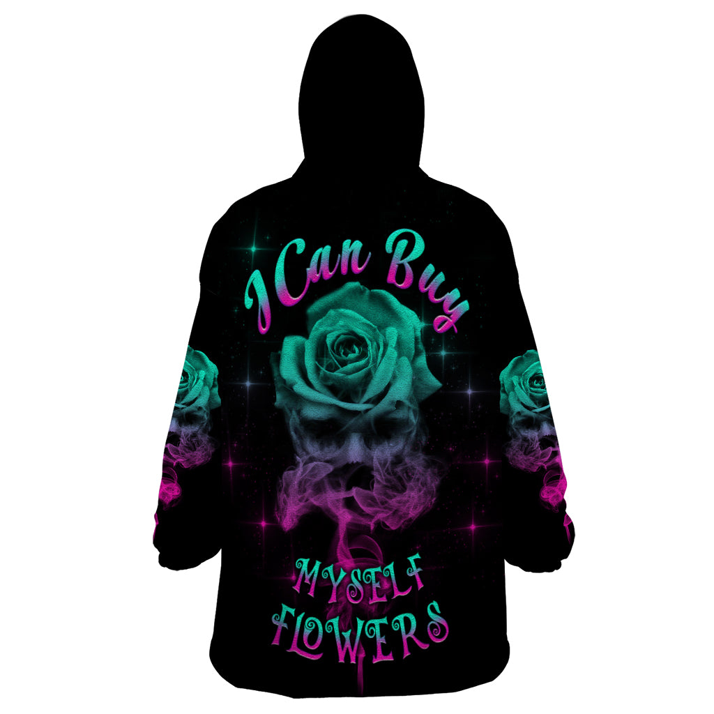 I Can Buy Myself Flowers Smoke Rose Skull Wearable Blanket Hoodie - Wonder Print Shop