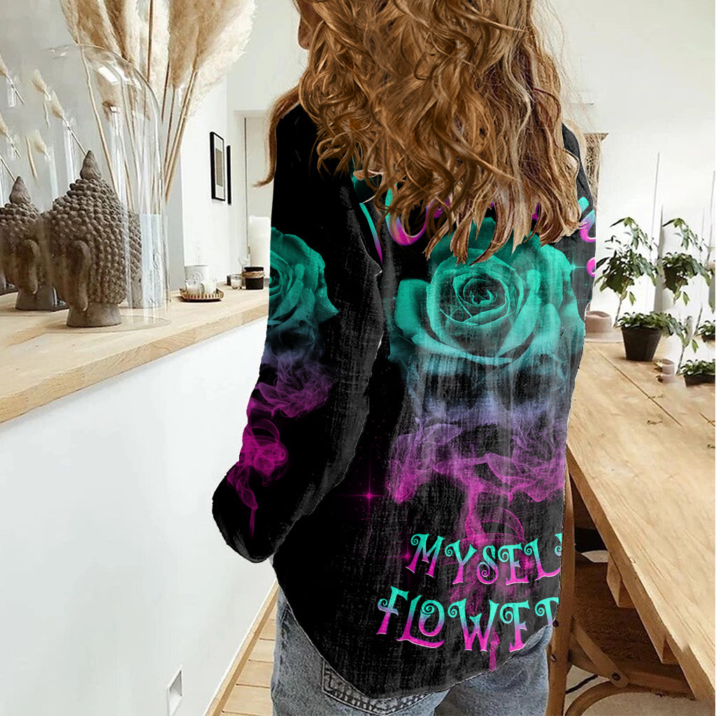 I Can Buy Myself Flowers Smoke Rose Skull Women Casual Shirt - Wonder Print Shop