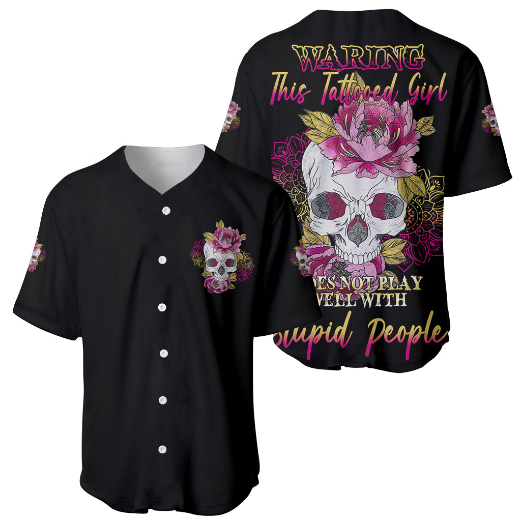 Warning This Tattooed Girl Baseball Jersey - Wonder Print Shop