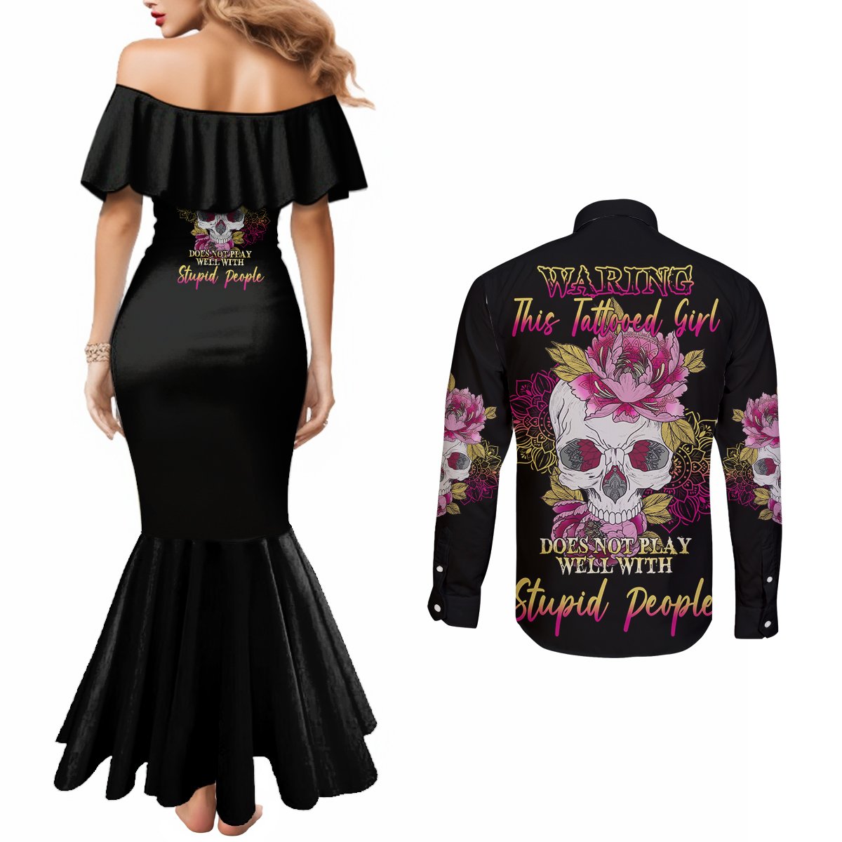 warning-this-tattooed-girl-couples-matching-mermaid-dress-and-long-sleeve-button-shirt
