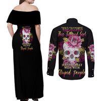 Warning This Tattooed Girl Couples Matching Off Shoulder Maxi Dress and Long Sleeve Button Shirt - Wonder Print Shop