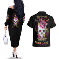 Warning This Tattooed Girl Couples Matching Off The Shoulder Long Sleeve Dress and Hawaiian Shirt - Wonder Print Shop