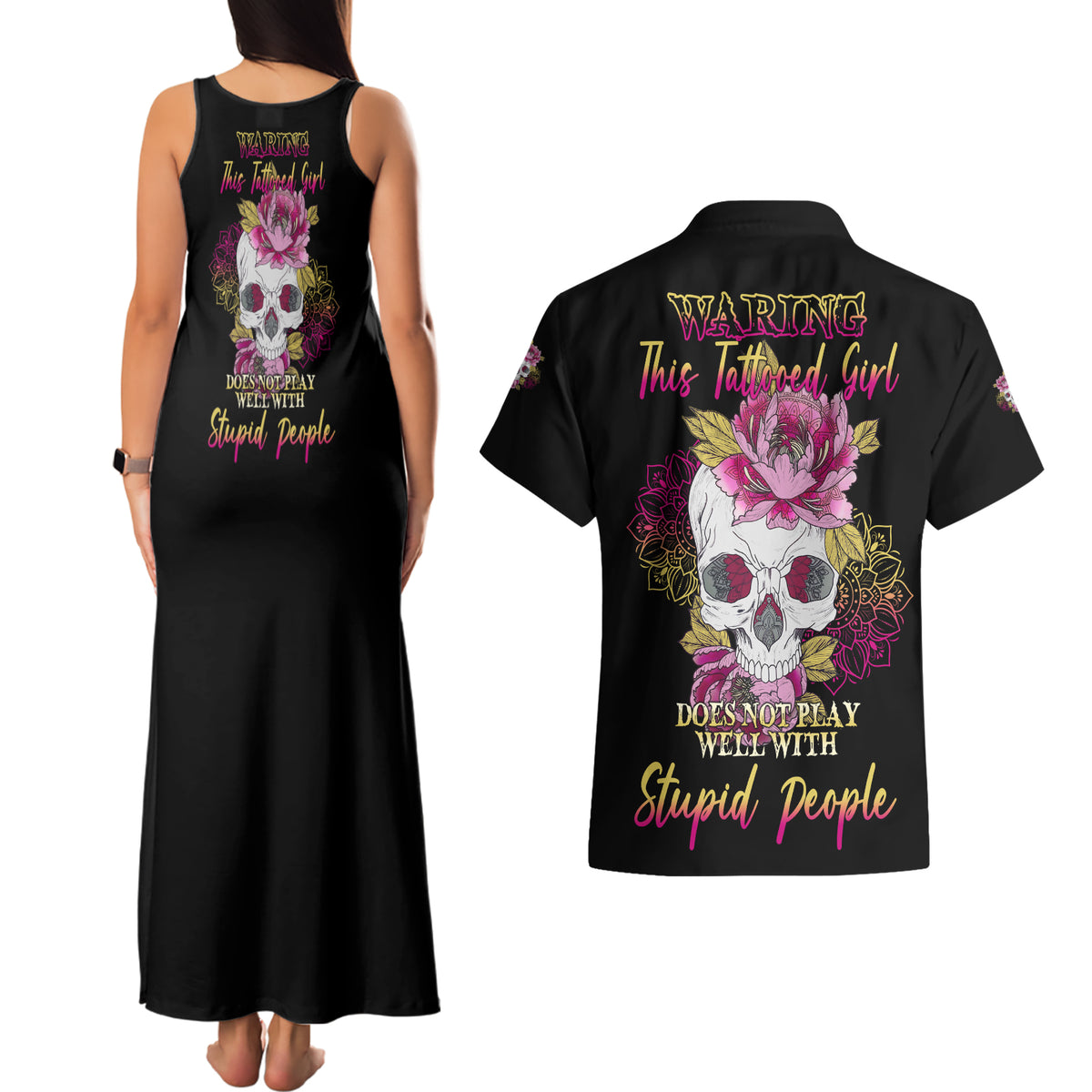 Warning This Tattooed Girl Couples Matching Tank Maxi Dress and Hawaiian Shirt - Wonder Print Shop