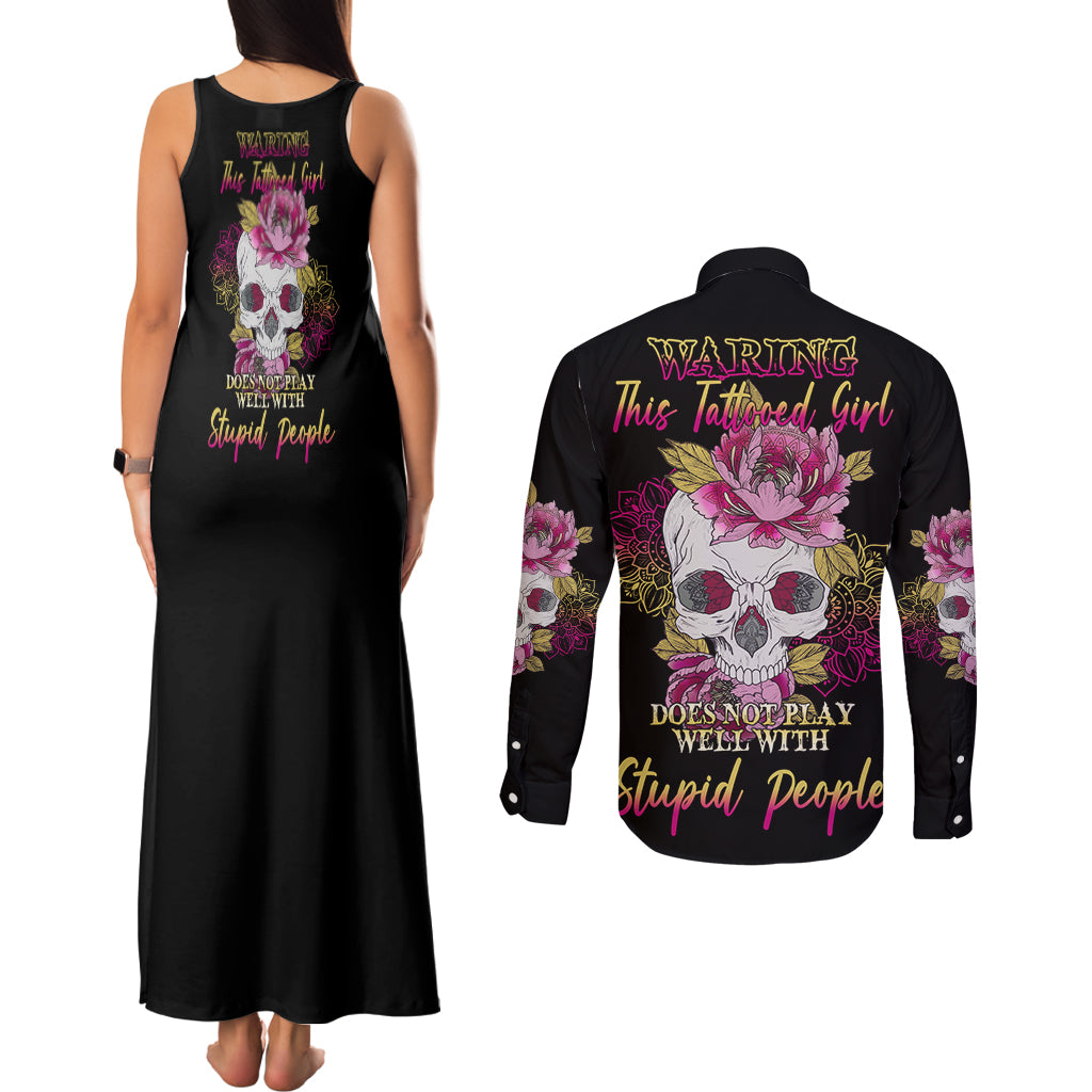Warning This Tattooed Girl Couples Matching Tank Maxi Dress and Long Sleeve Button Shirt - Wonder Print Shop