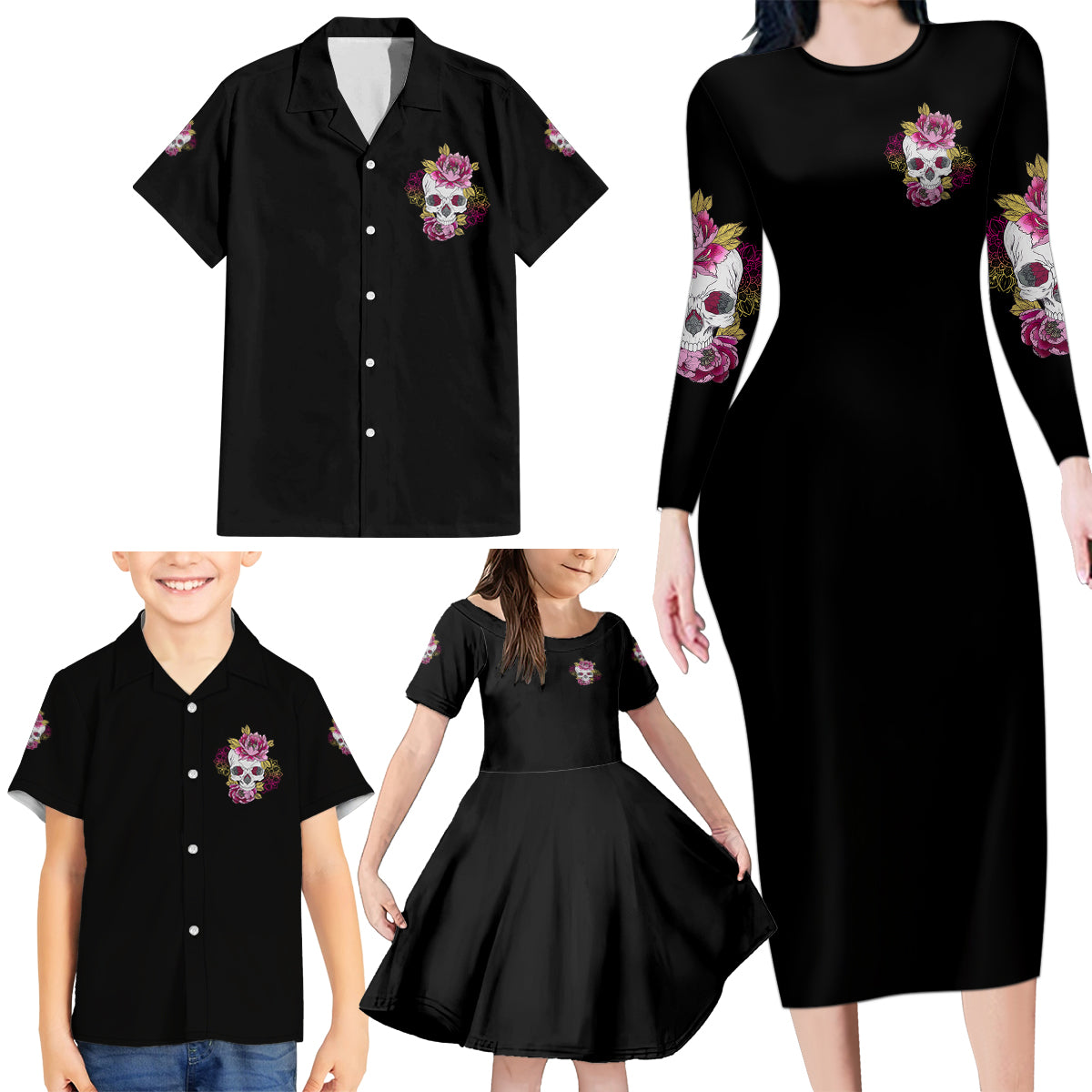 Warning This Tattooed Girl Family Matching Long Sleeve Bodycon Dress and Hawaiian Shirt - Wonder Print Shop