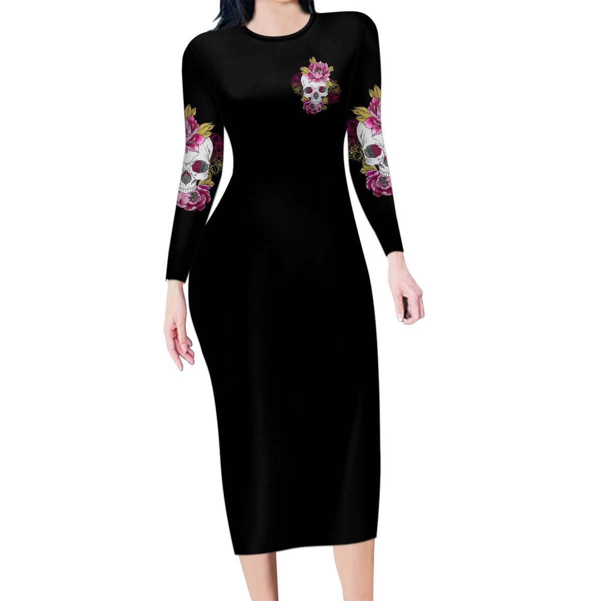 Warning This Tattooed Girl Family Matching Long Sleeve Bodycon Dress and Hawaiian Shirt - Wonder Print Shop