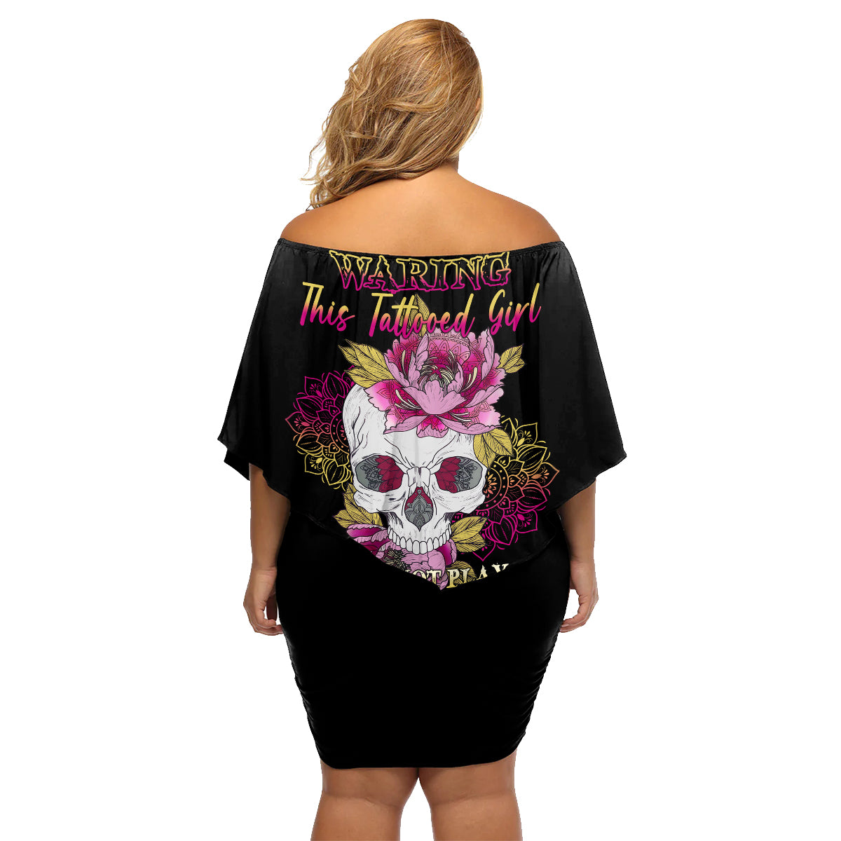 Warning This Tattooed Girl Family Matching Off Shoulder Short Dress and Hawaiian Shirt - Wonder Print Shop