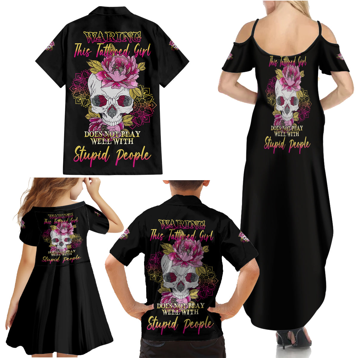 Warning This Tattooed Girl Family Matching Summer Maxi Dress and Hawaiian Shirt - Wonder Print Shop