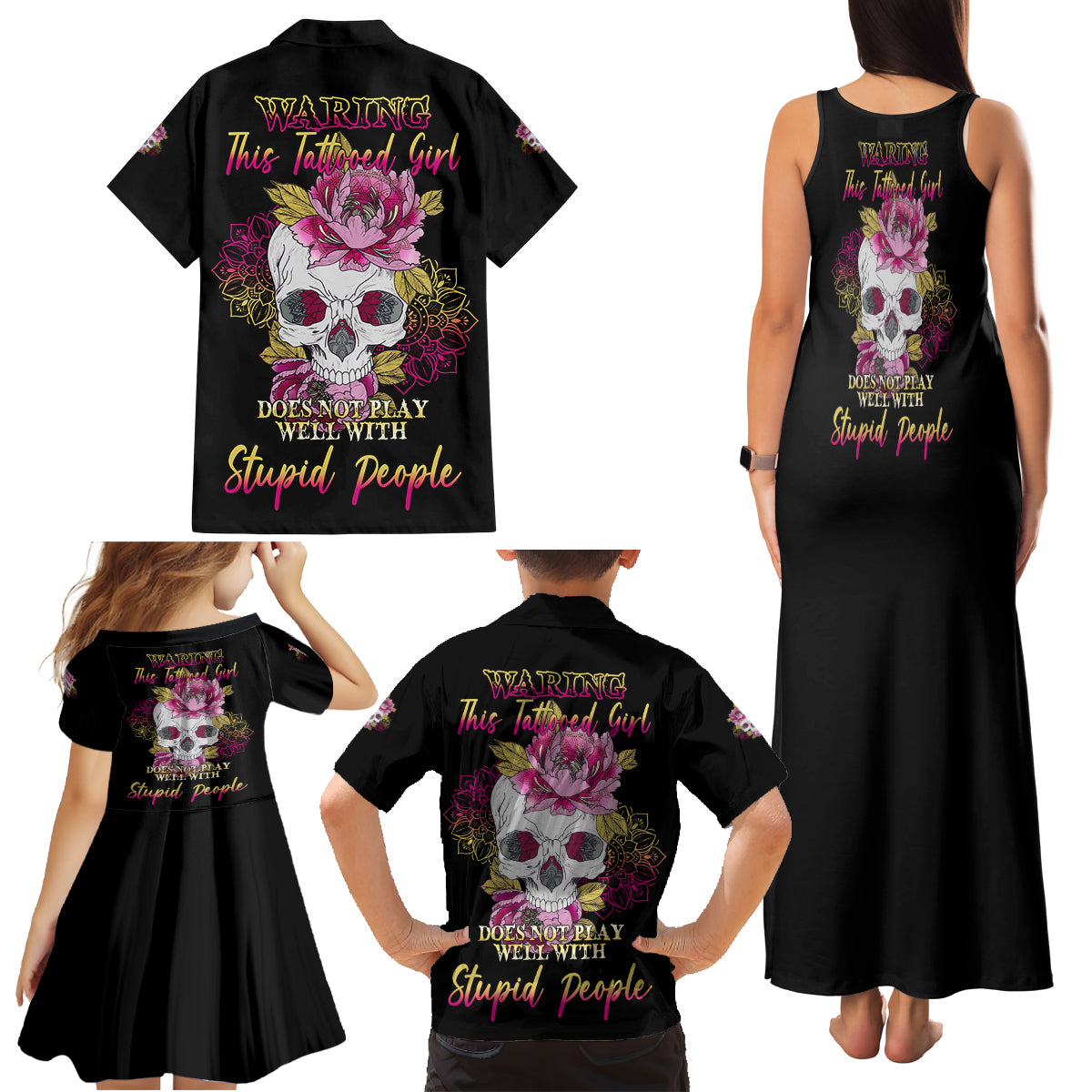 Warning This Tattooed Girl Family Matching Tank Maxi Dress and Hawaiian Shirt - Wonder Print Shop