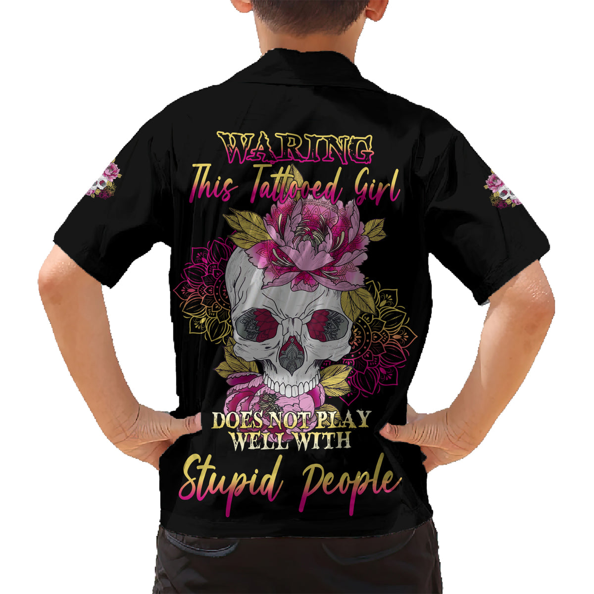Warning This Tattooed Girl Kid Hawaiian Shirt - Wonder Print Shop