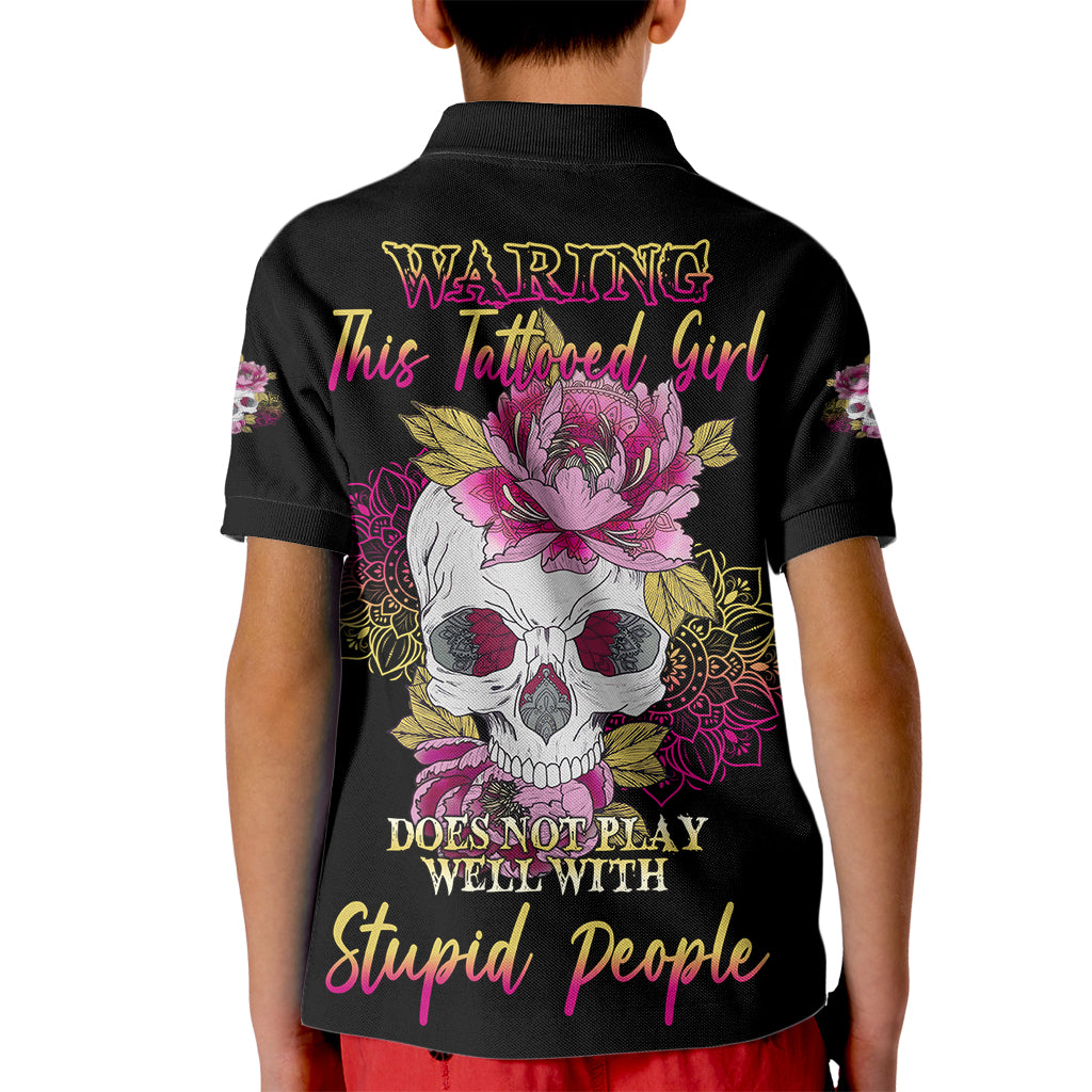 Warning This Tattooed Girl Kid Polo Shirt - Wonder Print Shop