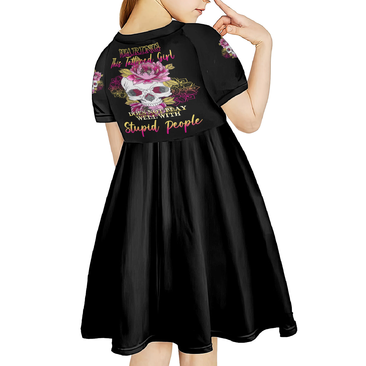 Warning This Tattooed Girl Kid Short Sleeve Dress - Wonder Print Shop