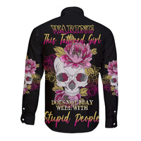 Warning This Tattooed Girl Long Sleeve Button Shirt - Wonder Print Shop