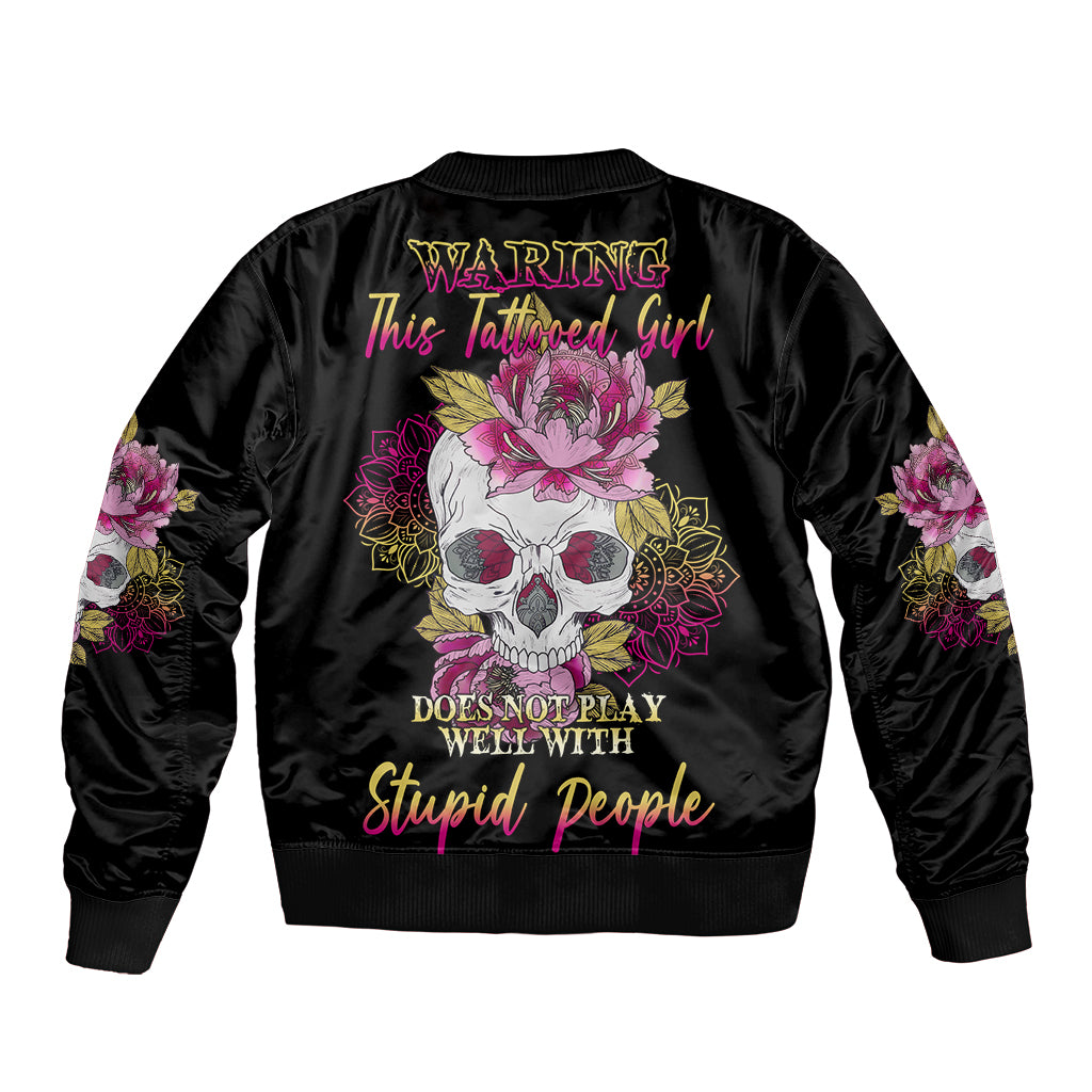 Warning This Tattooed Girl Sleeve Zip Bomber Jacket - Wonder Print Shop