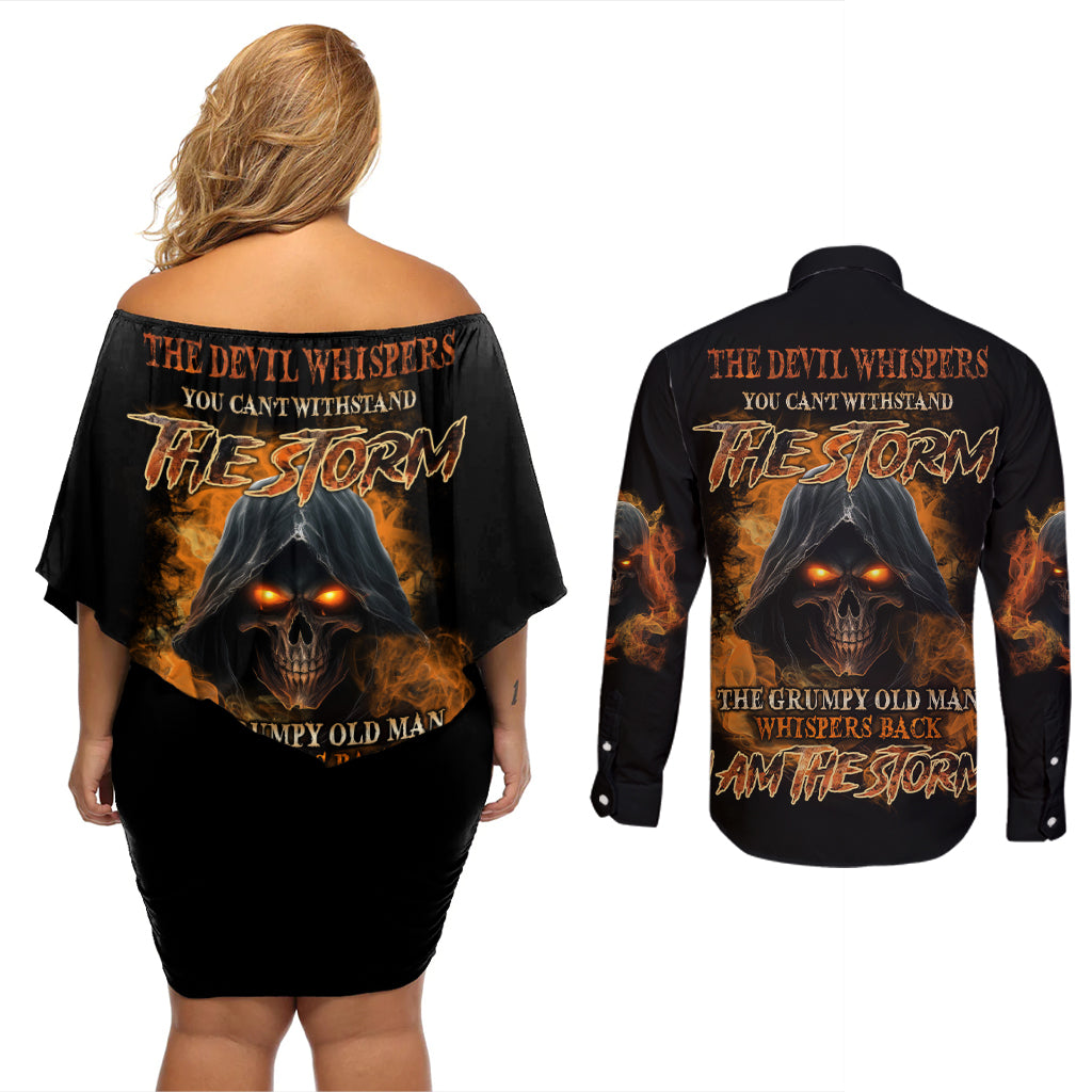 I Am The Storm Grumpy Old Man Couples Matching Off Shoulder Short Dress and Long Sleeve Button Shirt - Wonder Print Shop