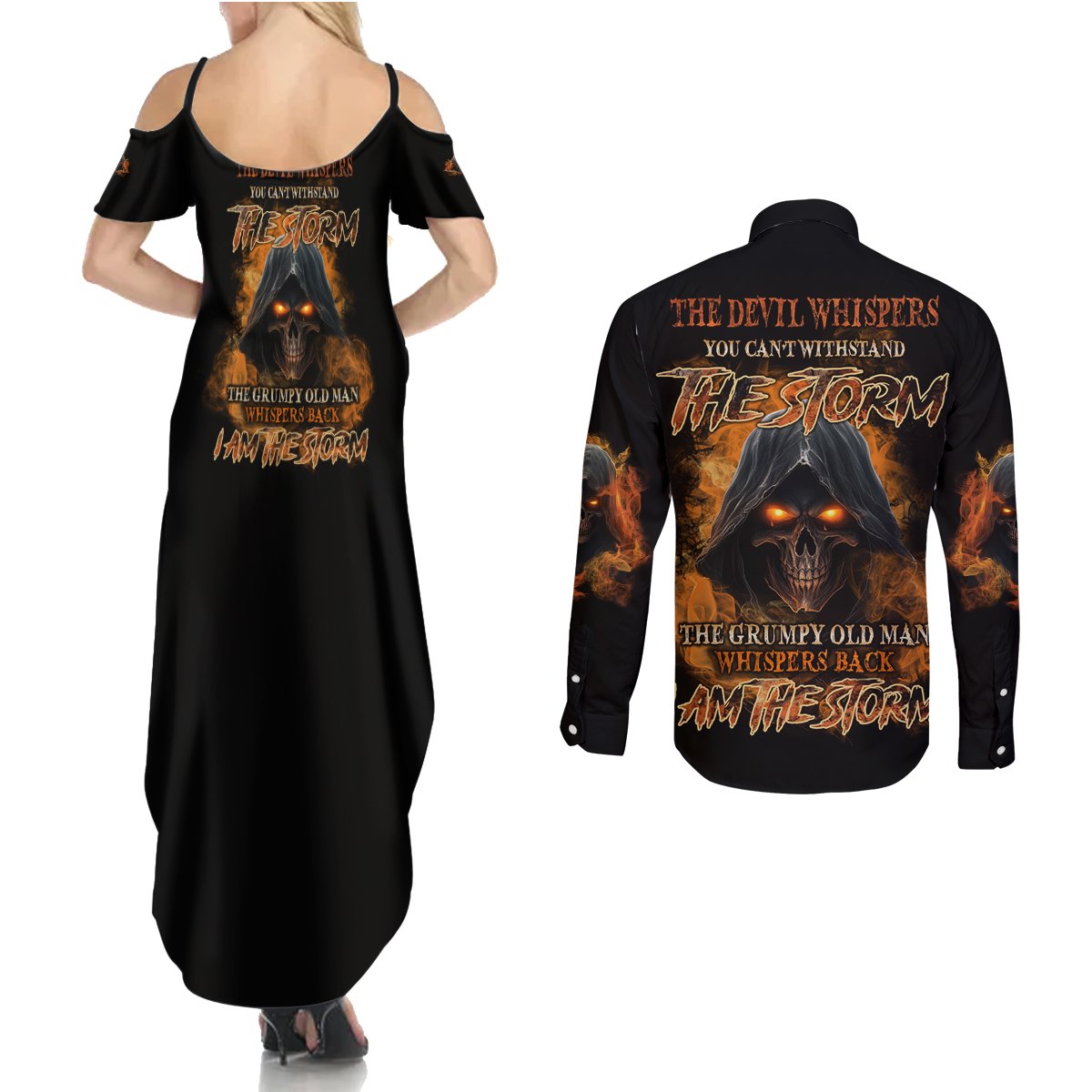 I Am The Storm Grumpy Old Man Couples Matching Summer Maxi Dress and Long Sleeve Button Shirt - Wonder Print Shop