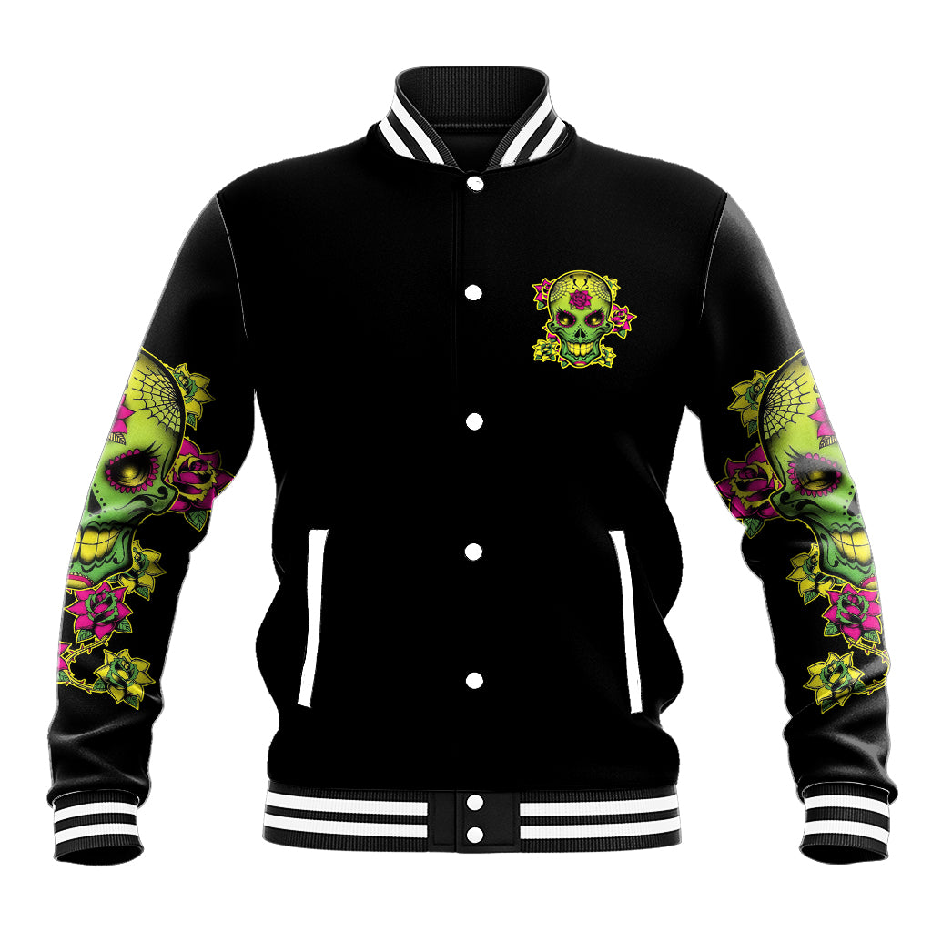 Warning This Tattooed Girl Flower Sugar Skull Baseball Jacket - Wonder Print Shop