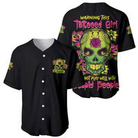 Warning This Tattooed Girl Flower Sugar Skull Baseball Jersey - Wonder Print Shop