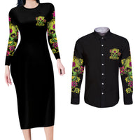 Warning This Tattooed Girl Flower Sugar Skull Couples Matching Long Sleeve Bodycon Dress and Long Sleeve Button Shirt - Wonder Print Shop