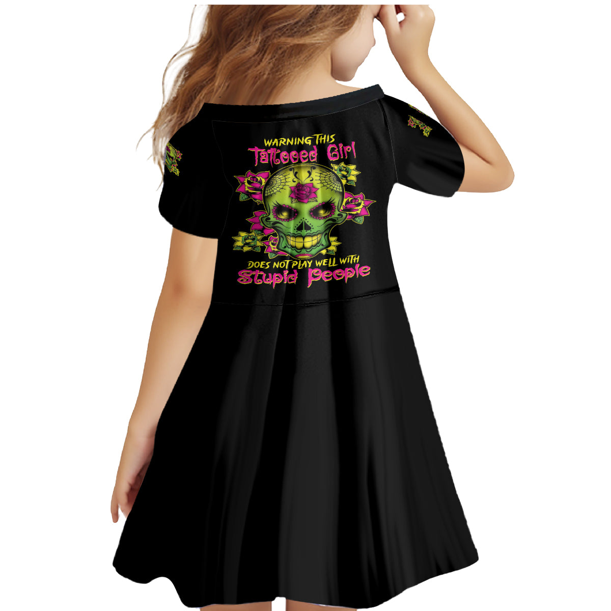 Warning This Tattooed Girl Flower Sugar Skull Family Matching Mermaid Dress and Hawaiian Shirt - Wonder Print Shop