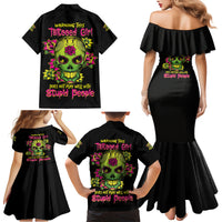 Warning This Tattooed Girl Flower Sugar Skull Family Matching Mermaid Dress and Hawaiian Shirt - Wonder Print Shop