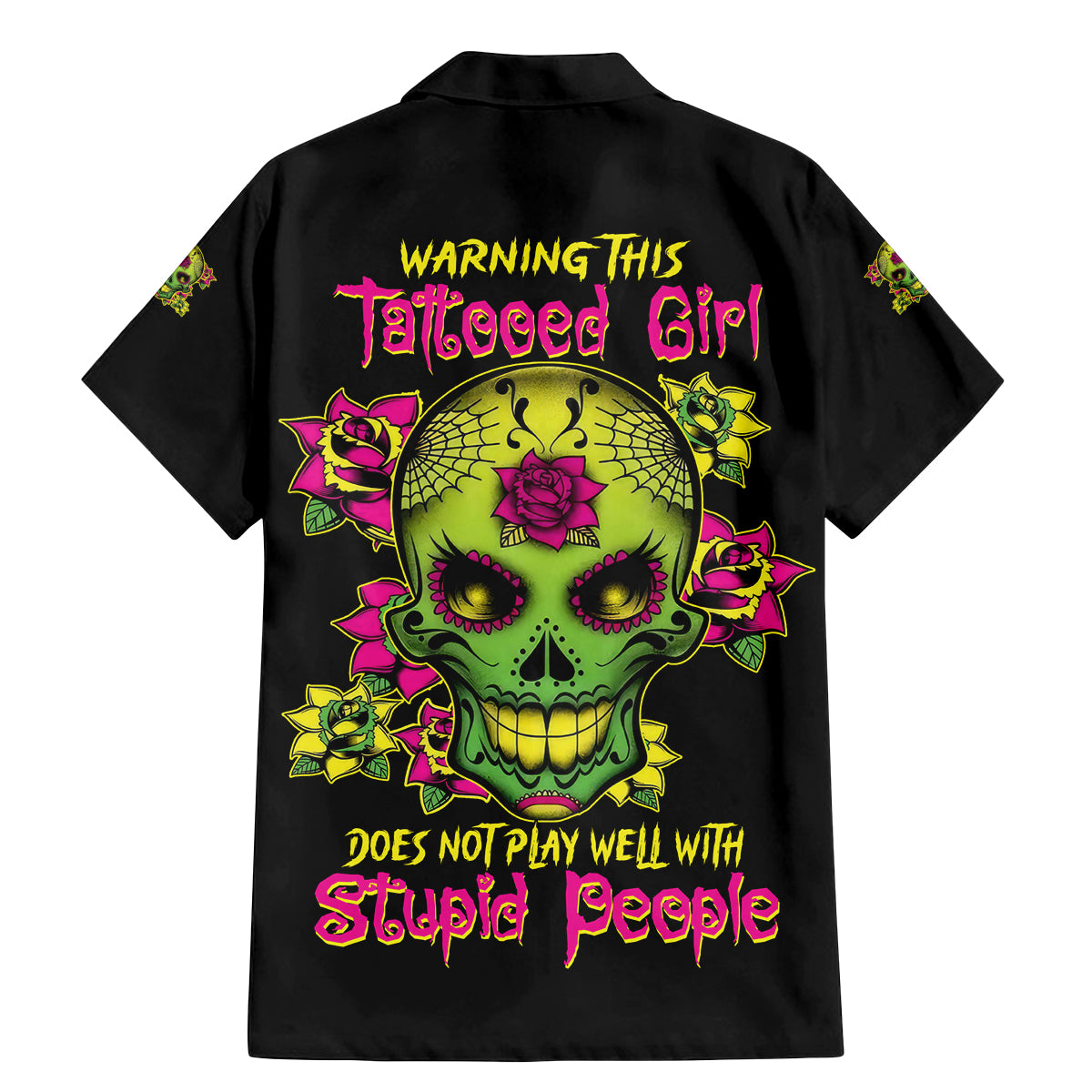 Warning This Tattooed Girl Flower Sugar Skull Family Matching Mermaid Dress and Hawaiian Shirt - Wonder Print Shop