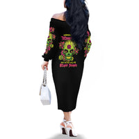 Warning This Tattooed Girl Flower Sugar Skull Family Matching Off Shoulder Long Sleeve Dress and Hawaiian Shirt - Wonder Print Shop