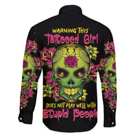 Warning This Tattooed Girl Flower Sugar Skull Family Matching Puletasi Dress and Hawaiian Shirt - Wonder Print Shop