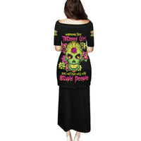 Warning This Tattooed Girl Flower Sugar Skull Family Matching Puletasi Dress and Hawaiian Shirt - Wonder Print Shop