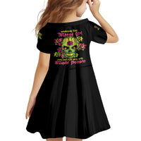 Warning This Tattooed Girl Flower Sugar Skull Family Matching Short Sleeve Bodycon Dress and Hawaiian Shirt - Wonder Print Shop