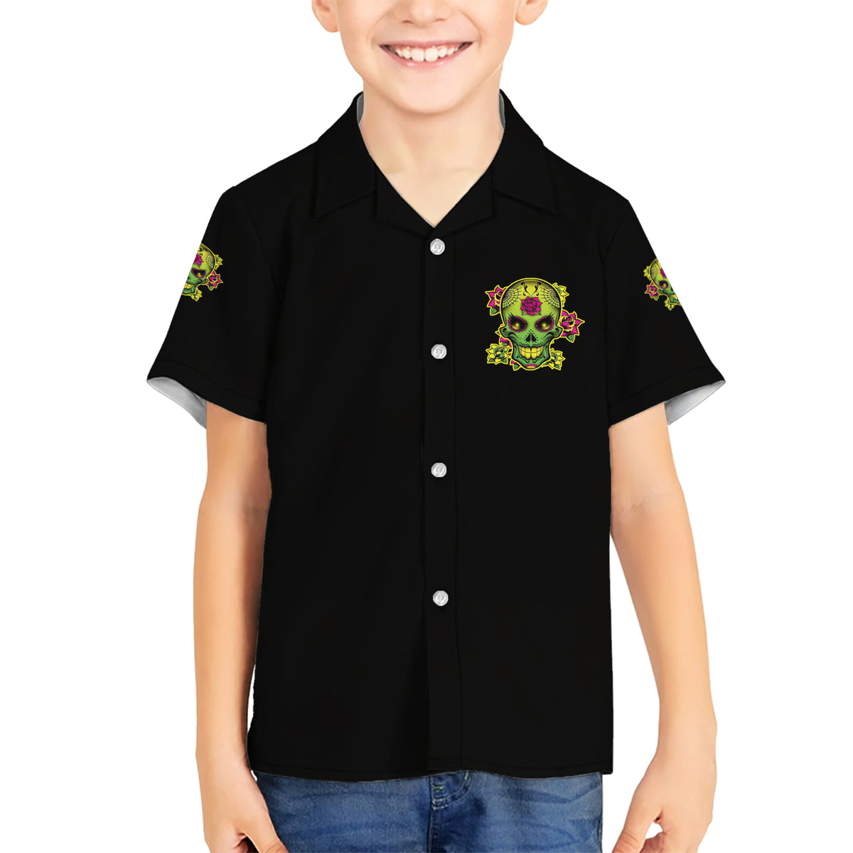 Warning This Tattooed Girl Flower Sugar Skull Kid Hawaiian Shirt - Wonder Print Shop