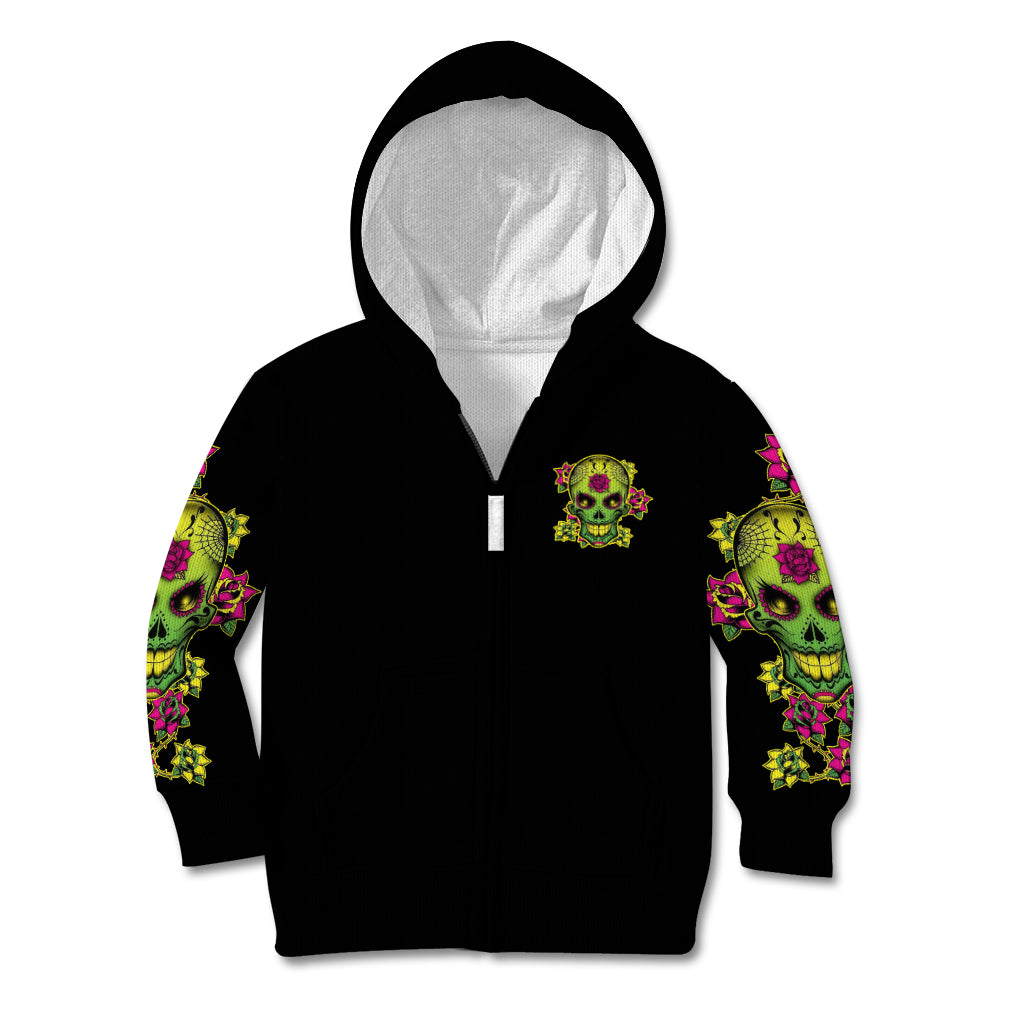 Warning This Tattooed Girl Flower Sugar Skull Kid Hoodie - Wonder Print Shop