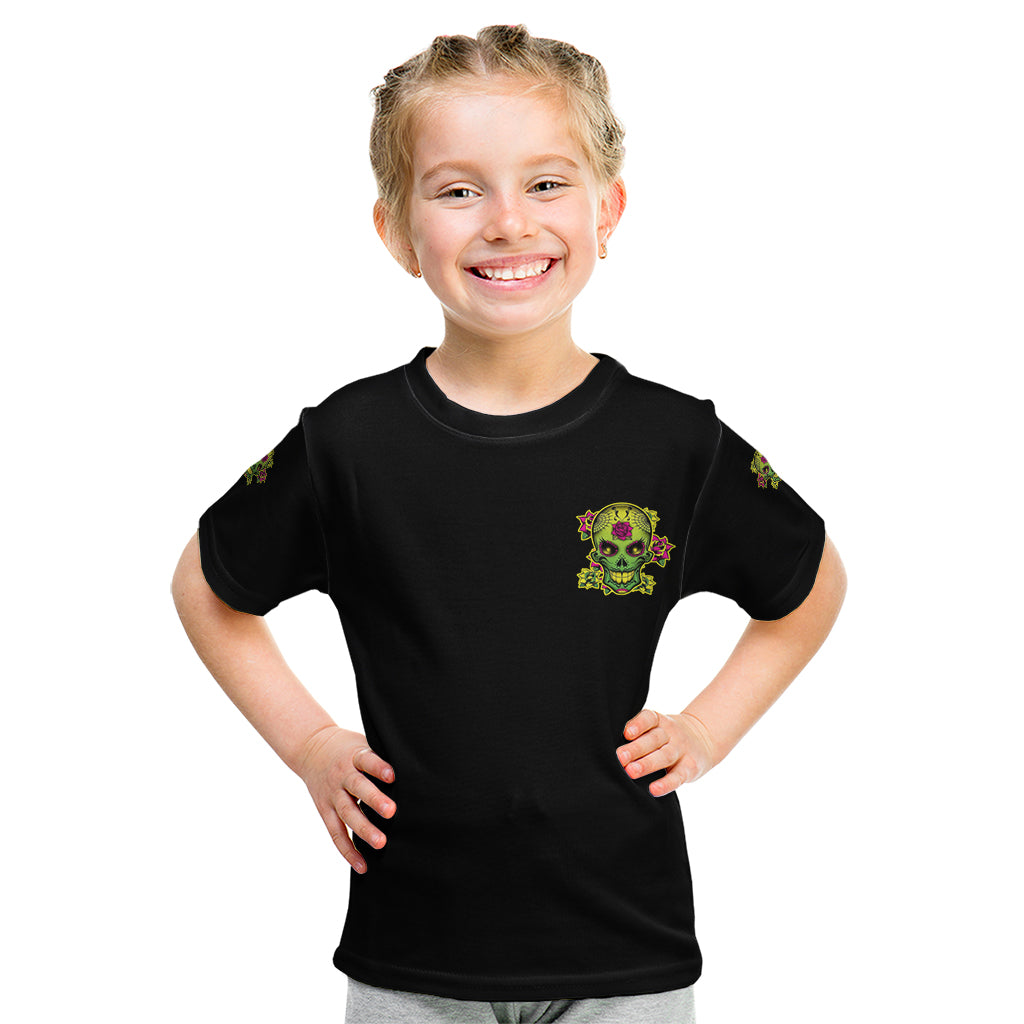 Warning This Tattooed Girl Flower Sugar Skull Kid T Shirt - Wonder Print Shop