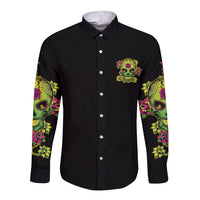 Warning This Tattooed Girl Flower Sugar Skull Long Sleeve Button Shirt - Wonder Print Shop